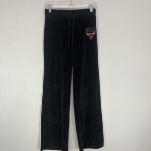 Chicago Bulls‎ NBA Pants Womens Small Black Straight Leg Velour Sweatpants Soft